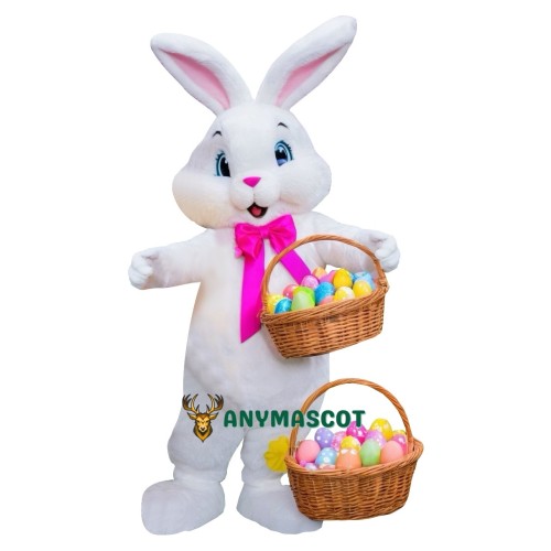 Happy White Easter Bunny Mascot Costume For Adult