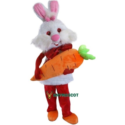 White & Red Rabbit Mascot Costume