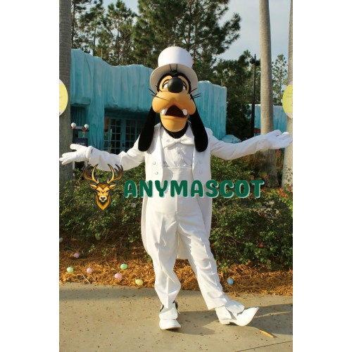 White Suit Goofy Dog Mascot Costume