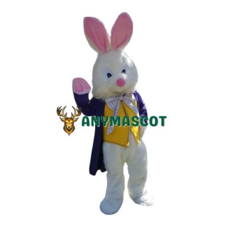 Friendly Easter Bunny Mascot Costume With Purple Suit