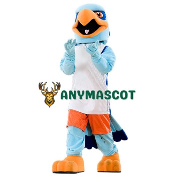 Friendly Blue Hawk Mascot Costume