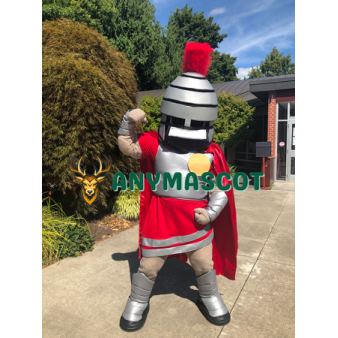 Silver & Red Spartan Trojan Knight Mascot Costume