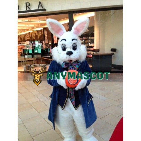 Friendly Blue Suit Easter Bunny Mascot Costume