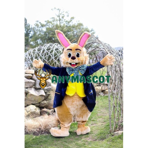 Friendly Blue Suit Rabbit Mascot Costume