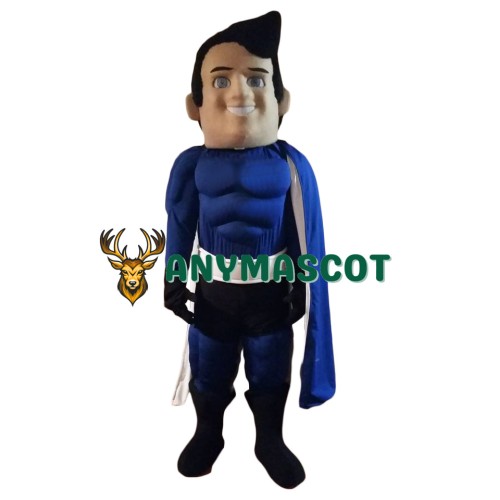 Blue Muscular Hero Mascot Costume