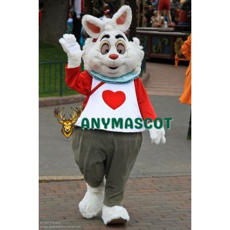 White Heart Rabbit Mascot Costume