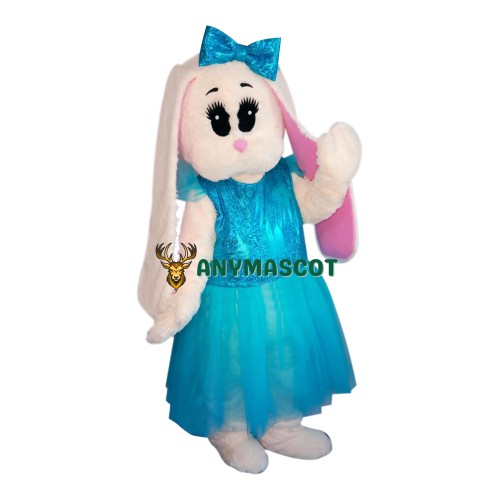 Blue Dress Bunny Mascot Costume