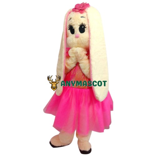 Pink Dress Bunny Mascot Costume