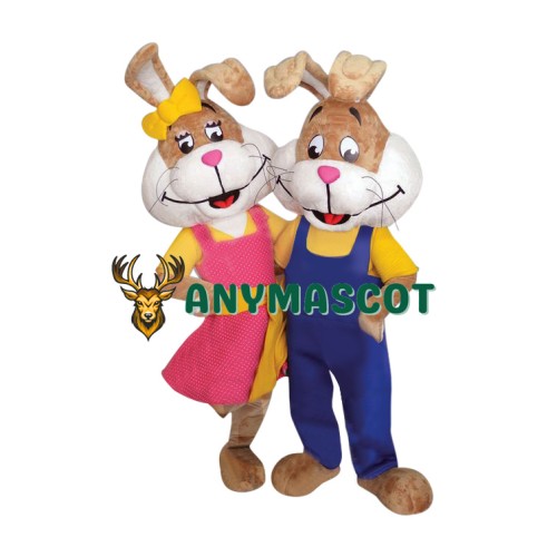 Energetic Mr and Mrs Rabbit Mascot Costume