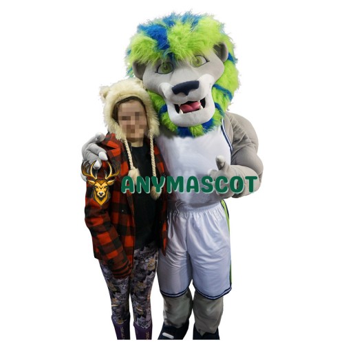 Green & Blue Hair Lion Mascot Costume