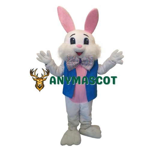 Happy White & Pink Rabbit Mascot Costume