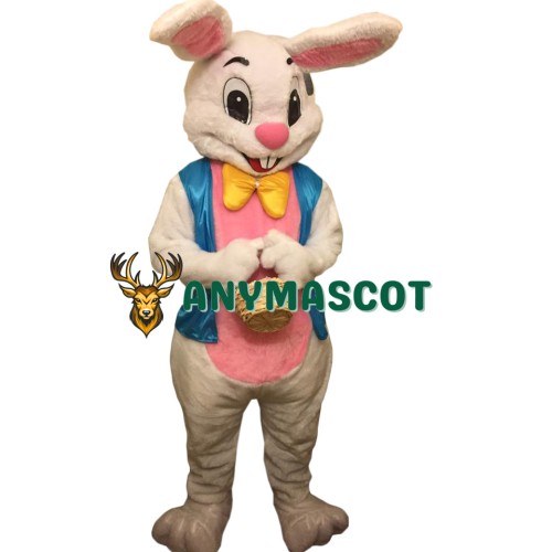 Friendly White Easter Bunny Rabbit Mascot Costume