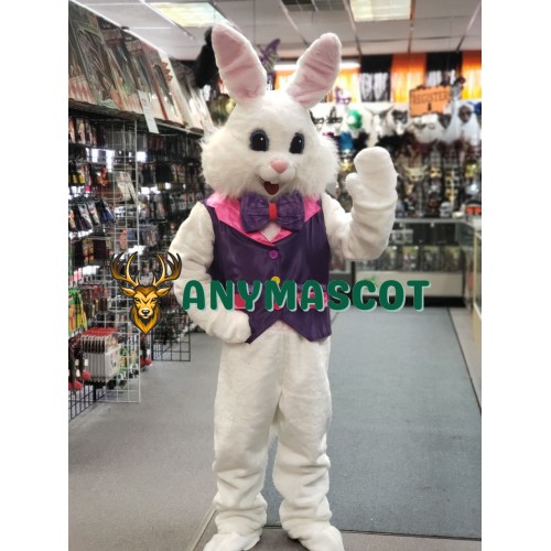 Friendly Purple Suit Easter Bunny Mascot Costume