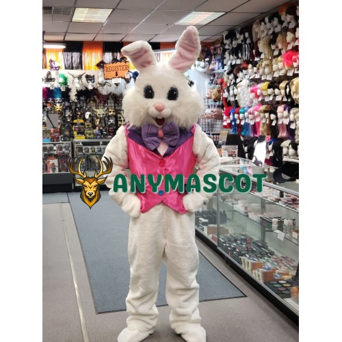 Friendly Pink Suit Easter Bunny Mascot Costume