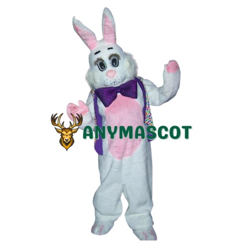 Superb Friendly White & Pink Bunny Mascot Costume