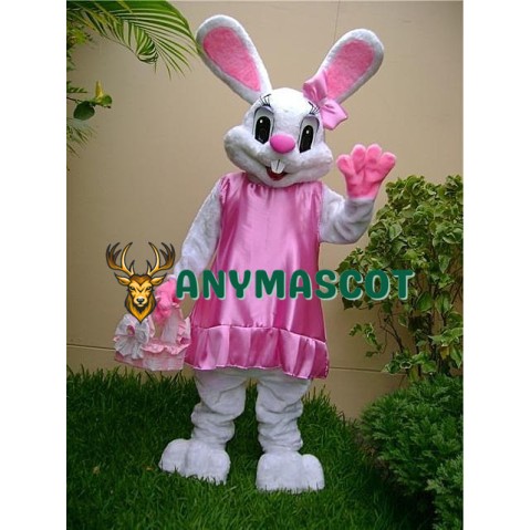 Pink Dress Easter Bunny Mascot Costume