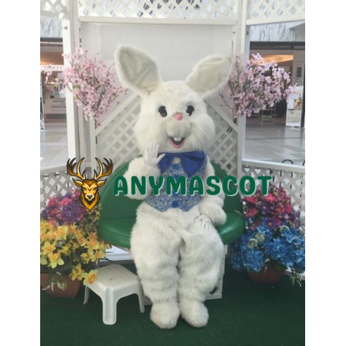 Friendly White Easter Bunny Mascot Costume