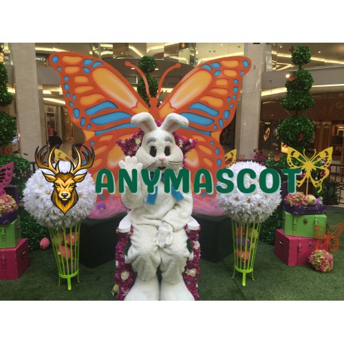 Happy White Easter Bunny Mascot Costume