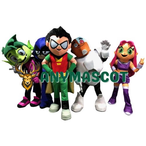 Teen Titans Robin, Cyborg, Beast Boy, Starfire, Raven Mascot Costume