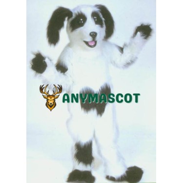 White & Black Shaggy Dog Mascot Costume
