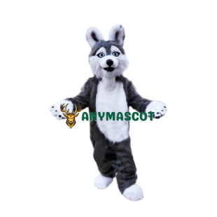 Grey Plush Husky Dog Mascot Costume