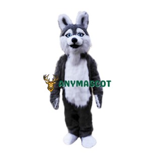 Grey Plush Husky Dog Mascot Costume