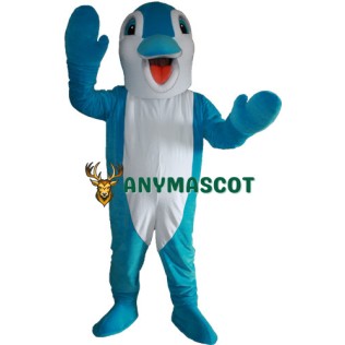 Happy Blue Dolphin Mascot Costume