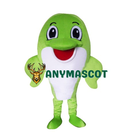 Happy Lightweight Green Dolphin Mascot Costume