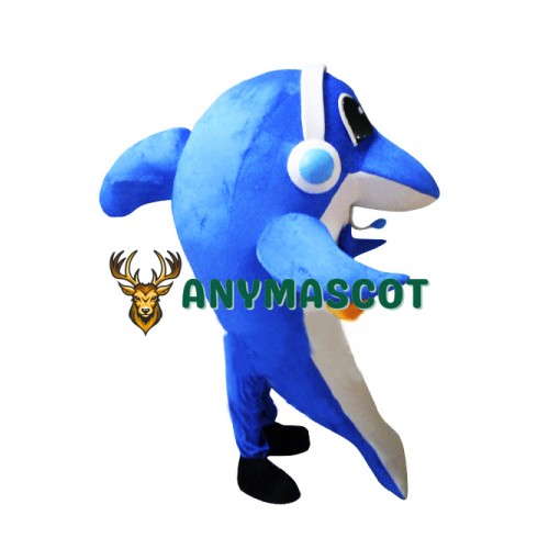 Happy Lightweight Blue Dolphin Mascot Costume