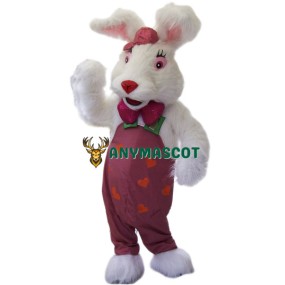 Cute White Furry Rabbit Mascot Costume