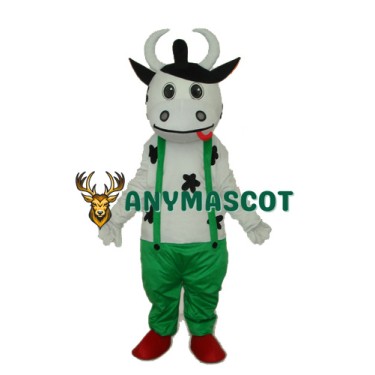 Cow in Green Overall Mascot Adult Costume