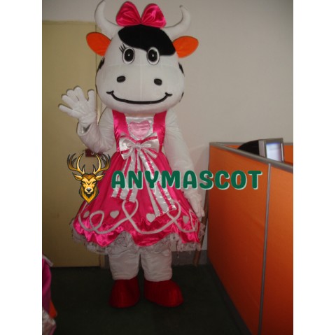 Pink Cattle Mascot Costume