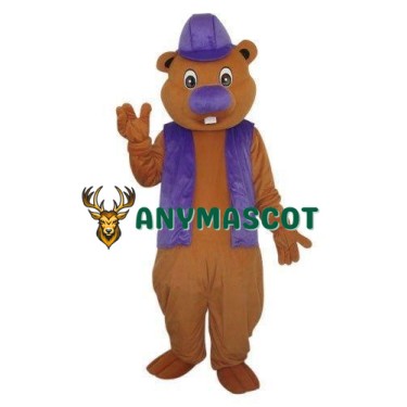 Beaver In Purple Hat Mascot Costume