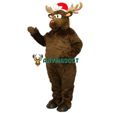 Cute Brown Mascot Costume Deer with Santa Hat