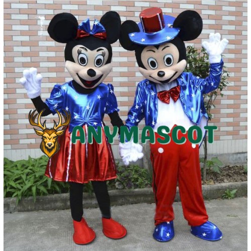 U.S Flag Mickey And Minnie Mouse Mascot Costume Two Piece
