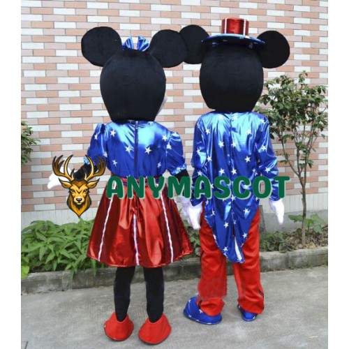 U.S Flag Mickey And Minnie Mouse Mascot Costume Two Piece