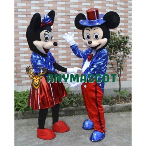 U.S Flag Mickey And Minnie Mouse Mascot Costume Two Piece