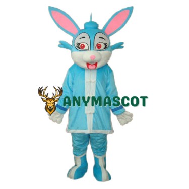 Blue Rabbit in Padded Coat Mascot Adult Costume