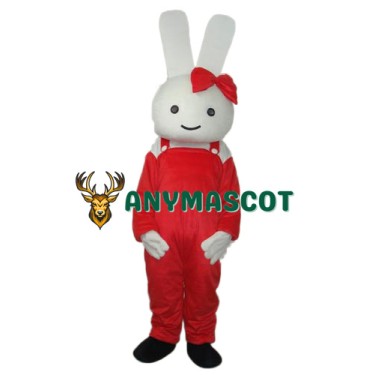 Red Overall Rabbit Mascot Adult Costume