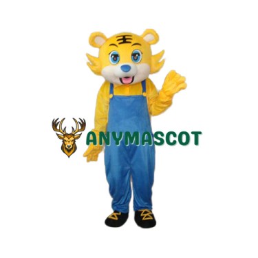 Yellow Tiger in Blue Overall Mascot Adult Costume