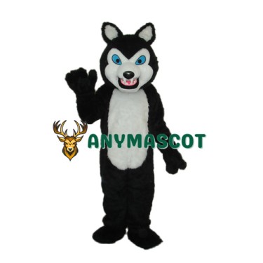 Long-haired Black Wolf Mascot Adult Costume