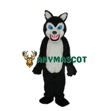 Thin Teeth Long-haired Black Wolf Mascot Adult Costume