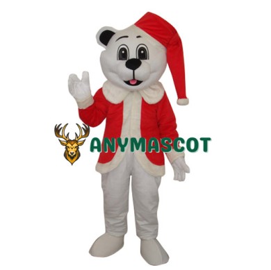 White Bear with Santa Hat Adult Mascot Costume