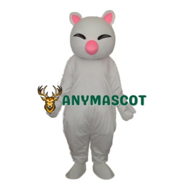 Big Pink Nose White Cat Mascot Adult Costume
