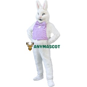 Confident White Bunny Rabbit Mascot Costume