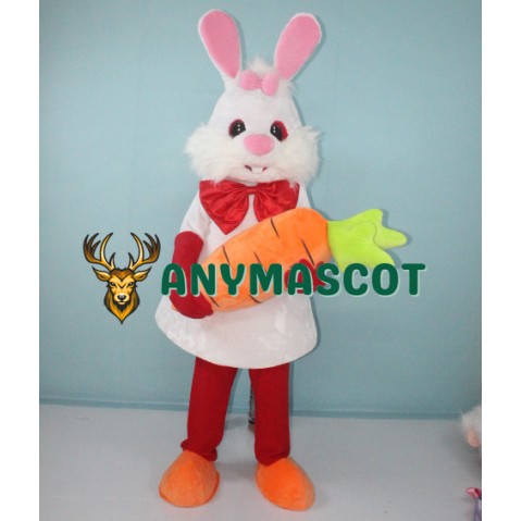White Bunny Rabbit with Carrot Mascot Costume