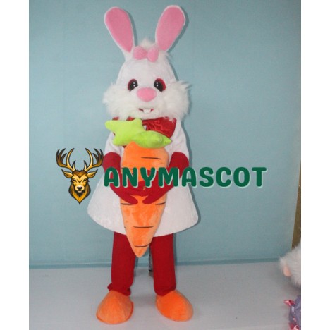 White Bunny Rabbit with Carrot Mascot Costume