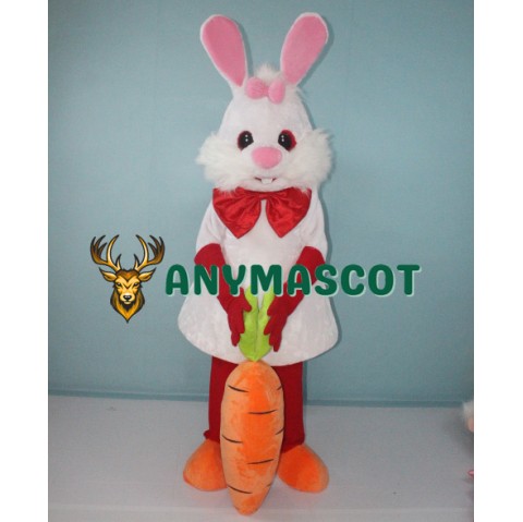 White Bunny Rabbit with Carrot Mascot Costume
