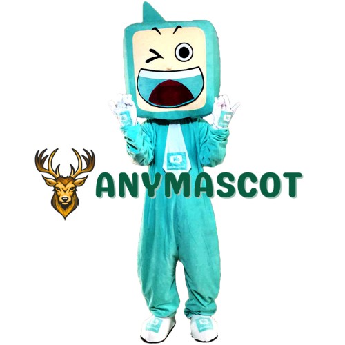 Green TV Set Mascot Costumes