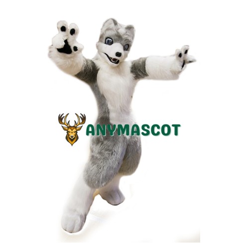 Cute White Grey Wolf Mascot Costume